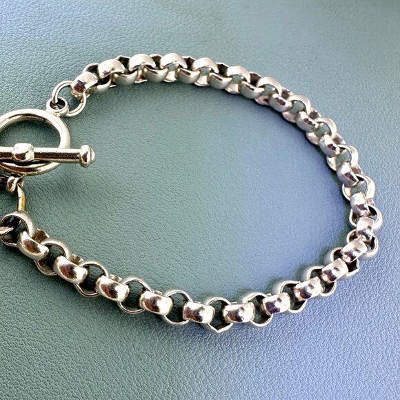 8" Vintage 925 Sterling Silver Toggle Bracelet with Engraveable Heart Pendant - Picture 9 of 9